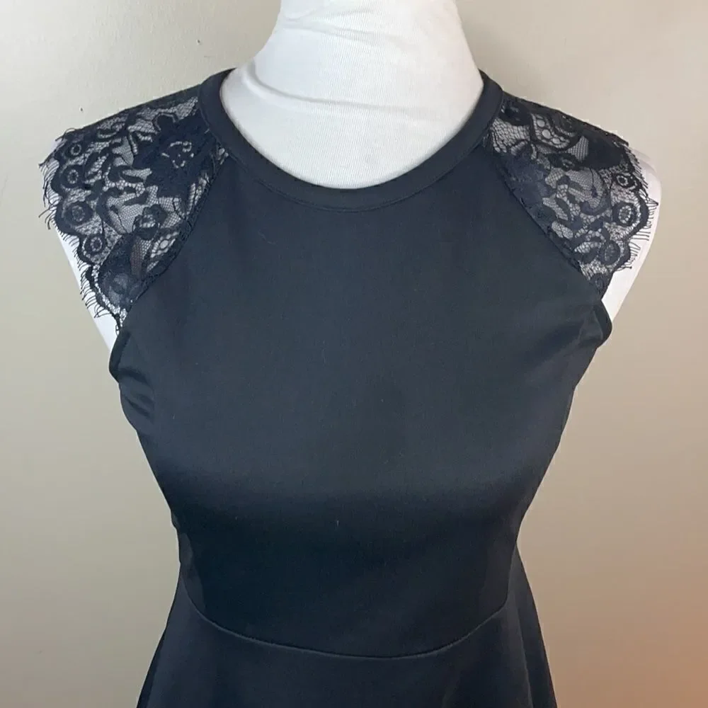 Anthropologie Elodie Fit & Flare Black Dress w/ Lace Floral Sleeves (Small) - Picture 11 of 16